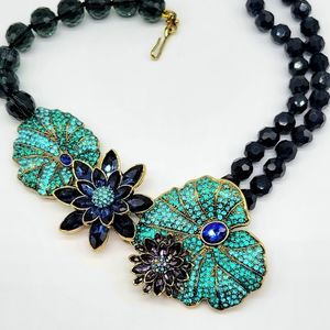 Heidi Daus Swarovski Crystal Lily Pad and Water Lily Asymmetrical Necklace